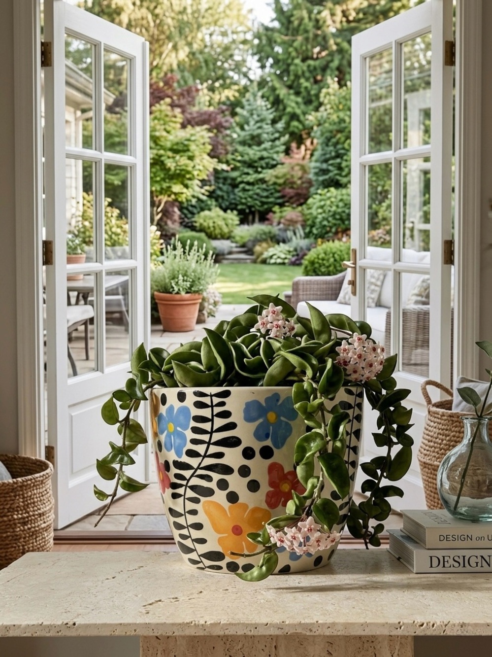 Colorful Floral Ceramic Planter Pot, Hand Painted Flower Pot